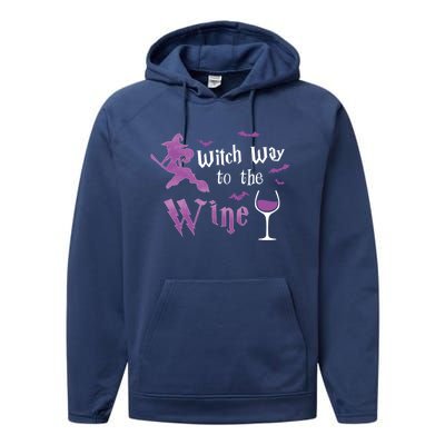 Witch Way To The Wine Funny Ing Party Halloween Graphic Gift Performance Fleece Hoodie