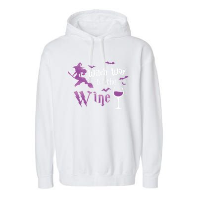 Witch Way To The Wine Funny Ing Party Halloween Graphic Gift Garment-Dyed Fleece Hoodie