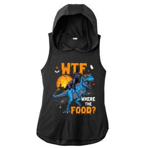 Wtf Where The Food Halloween Witch Cat Riding Trex Dinosaur Gift Ladies PosiCharge Tri-Blend Wicking Draft Hoodie Tank