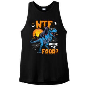 Wtf Where The Food Halloween Witch Cat Riding Trex Dinosaur Gift Ladies PosiCharge Tri-Blend Wicking Tank