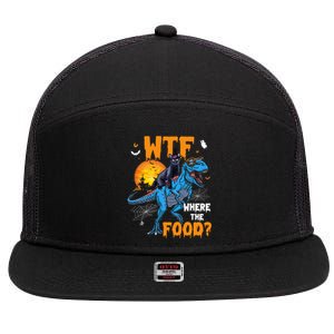 Wtf Where The Food Halloween Witch Cat Riding Trex Dinosaur Gift 7 Panel Mesh Trucker Snapback Hat