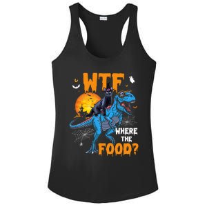 Wtf Where The Food Halloween Witch Cat Riding Trex Dinosaur Gift Ladies PosiCharge Competitor Racerback Tank