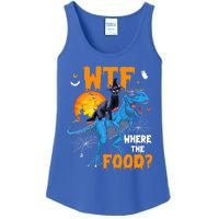 Wtf Where The Food Halloween Witch Cat Riding Trex Dinosaur Gift Ladies Essential Tank