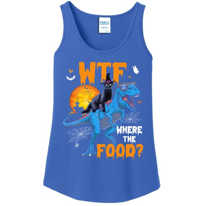 Wtf Where The Food Halloween Witch Cat Riding Trex Dinosaur Gift Ladies Essential Tank