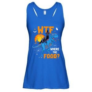 Wtf Where The Food Halloween Witch Cat Riding Trex Dinosaur Gift Ladies Essential Flowy Tank