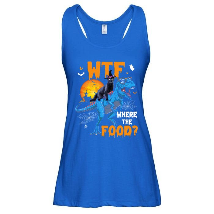 Wtf Where The Food Halloween Witch Cat Riding Trex Dinosaur Gift Ladies Essential Flowy Tank