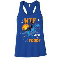 Wtf Where The Food Halloween Witch Cat Riding Trex Dinosaur Gift Women's Racerback Tank