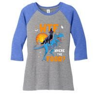 Wtf Where The Food Halloween Witch Cat Riding Trex Dinosaur Gift Women's Tri-Blend 3/4-Sleeve Raglan Shirt