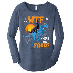 Wtf Where The Food Halloween Witch Cat Riding Trex Dinosaur Gift Women's Perfect Tri Tunic Long Sleeve Shirt