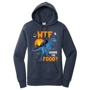 Wtf Where The Food Halloween Witch Cat Riding Trex Dinosaur Gift Women's Pullover Hoodie