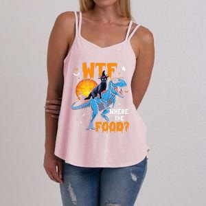 Wtf Where The Food Halloween Witch Cat Riding Trex Dinosaur Gift Women's Strappy Tank