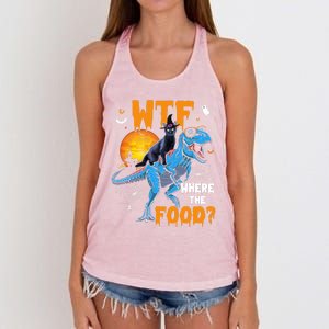 Wtf Where The Food Halloween Witch Cat Riding Trex Dinosaur Gift Women's Knotted Racerback Tank