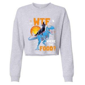 Wtf Where The Food Halloween Witch Cat Riding Trex Dinosaur Gift Cropped Pullover Crew