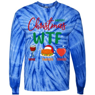 Wtf Wine Turkey Family Funny Gift Merry Christmas Day Gift Tie-Dye Long Sleeve Shirt