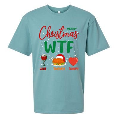 Wtf Wine Turkey Family Funny Gift Merry Christmas Day Gift Sueded Cloud Jersey T-Shirt