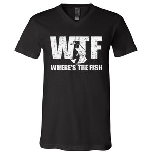 Wtf WhereS The Fish Funny Fishing Gifts Fathers Day V-Neck T-Shirt