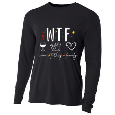 WTF Wine Turkey Family Fall Autumn Funny Thanksgiving Party Cooling Performance Long Sleeve Crew