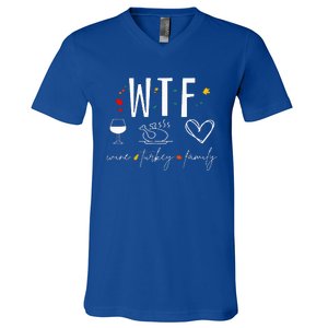 WTF Wine Turkey Family Fall Autumn Funny Thanksgiving Party V-Neck T-Shirt