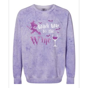 Witch Way To The Wine Funny Ing Party Halloween Graphic Great Gift Colorblast Crewneck Sweatshirt