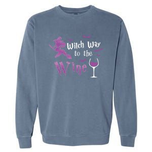 Witch Way To The Wine Funny Ing Party Halloween Graphic Great Gift Garment-Dyed Sweatshirt