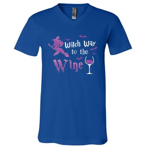 Witch Way To The Wine Funny Ing Party Halloween Graphic Great Gift V-Neck T-Shirt