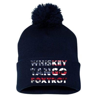 WTF Whiskey Tango Foxtrot American Flag Men Women Pom Pom 12in Knit Beanie