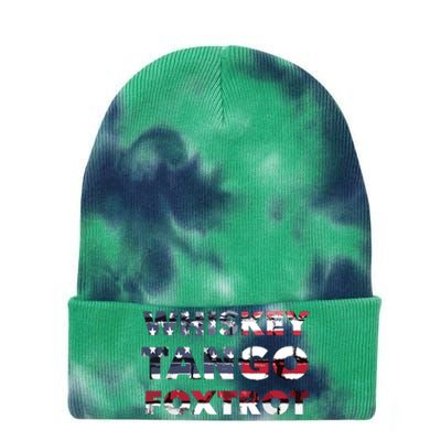 WTF Whiskey Tango Foxtrot American Flag Men Women Tie Dye 12in Knit Beanie