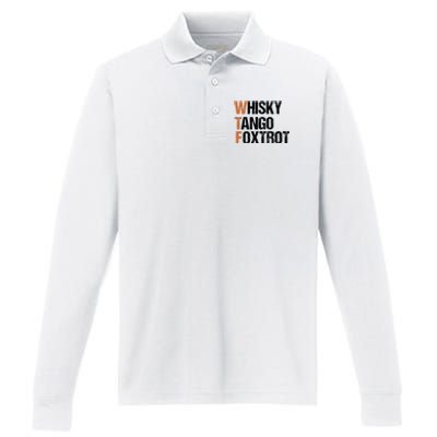 WTF Whisky Tango Foxtrot Performance Long Sleeve Polo