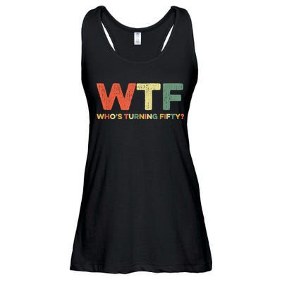 WTF Who's Turning Fifty Funny 50th Birthday Party 50 Years Ladies Essential Flowy Tank