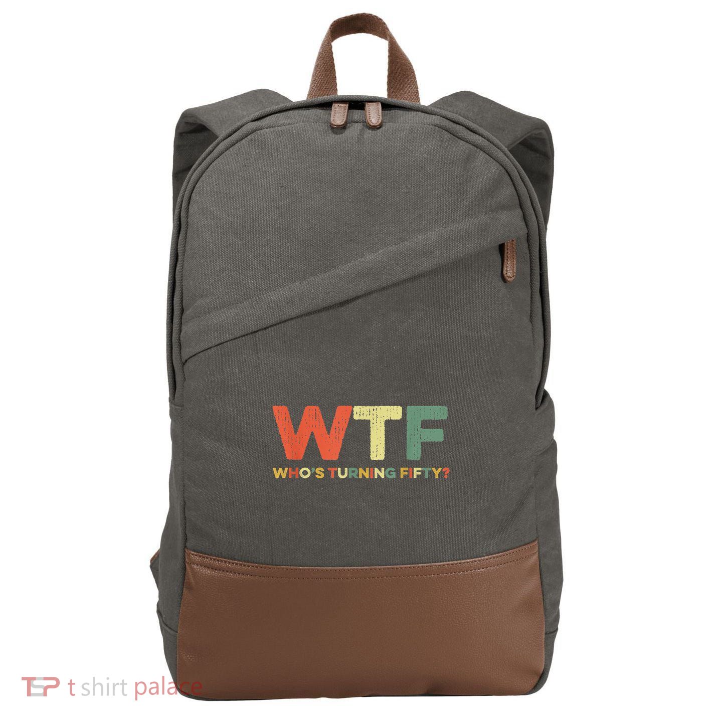 WTF Who's Turning Fifty Funny 50th Birthday Party 50 Years Cotton Canvas Backpack