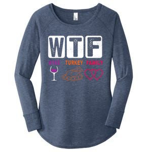 WTF Wine Turkey Family Happy Thanksgiving Day Funny Gifts Women's Perfect Tri Tunic Long Sleeve Shirt