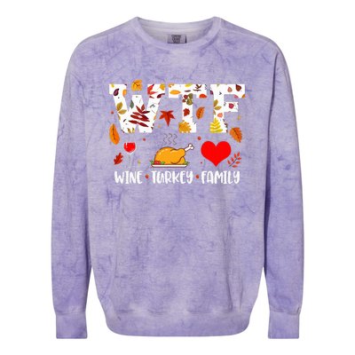 WTF Wine Turkey Family Funny Thanksgiving Day Colorblast Crewneck Sweatshirt