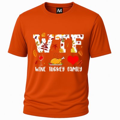 WTF Wine Turkey Family Funny Thanksgiving Day Cooling Performance Crew T-Shirt