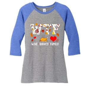 WTF Wine Turkey Family Funny Thanksgiving Day Women's Tri-Blend 3/4-Sleeve Raglan Shirt