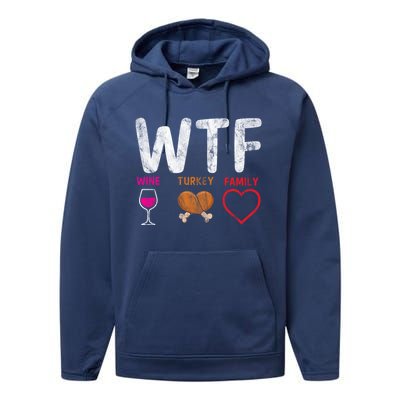 Wtf Wine Turkey Family / Thanksgiving Design Cute Gift Performance Fleece Hoodie