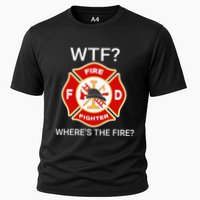 Wtf WhereS The Fire Funny Firefighter Cooling Performance Crew T-Shirt
