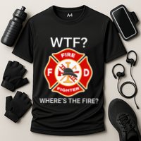 Wtf WhereS The Fire Funny Firefighter Cooling Performance Crew T-Shirt