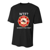 Wtf WhereS The Fire Funny Firefighter Youth Performance Sprint T-Shirt