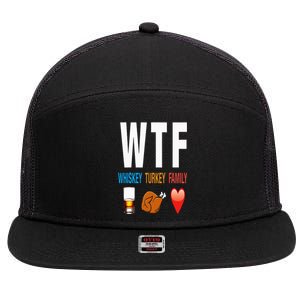 WTF Whiskey Turkey Family Thanksgiving Funny Gift 7 Panel Mesh Trucker Snapback Hat