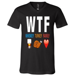 WTF Whiskey Turkey Family Thanksgiving Funny Gift V-Neck T-Shirt