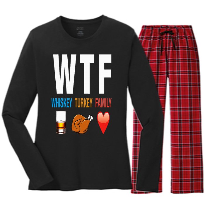 WTF Whiskey Turkey Family Thanksgiving Funny Gift Women's Long Sleeve Flannel Pajama Set 