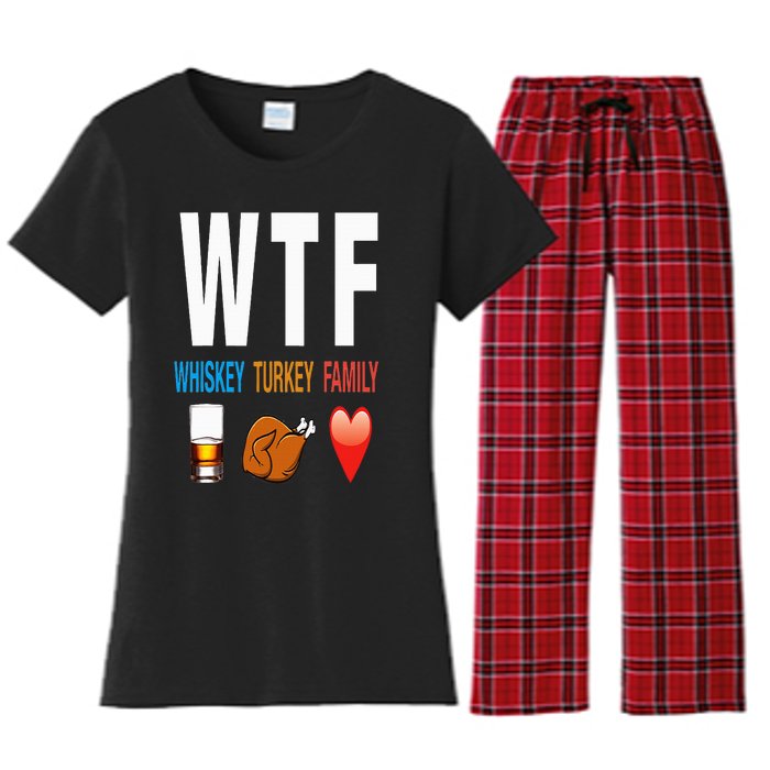 WTF Whiskey Turkey Family Thanksgiving Funny Gift Women's Flannel Pajama Set