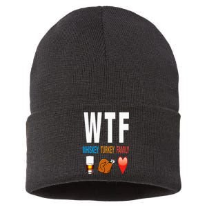 WTF Whiskey Turkey Family Thanksgiving Funny Gift Sustainable Knit Beanie