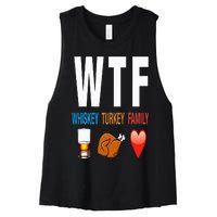 WTF Whiskey Turkey Family Thanksgiving Funny Gift Women's Racerback Cropped Tank