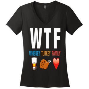 WTF Whiskey Turkey Family Thanksgiving Funny Gift Women's V-Neck T-Shirt