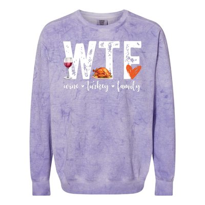 Wtf Wine Turkey Family Thanksgiving Funny Colorblast Crewneck Sweatshirt