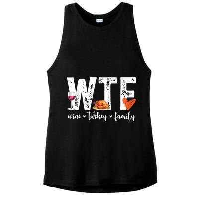 Wtf Wine Turkey Family Thanksgiving Funny Ladies PosiCharge Tri-Blend Wicking Tank