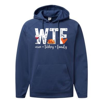 Wtf Wine Turkey Family Thanksgiving Funny Performance Fleece Hoodie