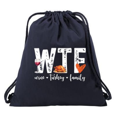 Wtf Wine Turkey Family Thanksgiving Funny Drawstring Bag