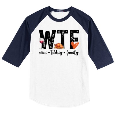 Wtf Wine Turkey Family Thanksgiving Funny Baseball Sleeve Shirt